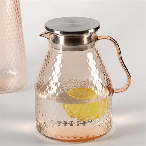 Water Pitcher Metal-Lid Cold Water Pitcher Acrylic Jug Glass Pot(Gris)