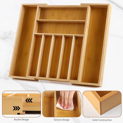 Bamboo Drawer Organizer - Expandable Silverware & Utensil Drawer