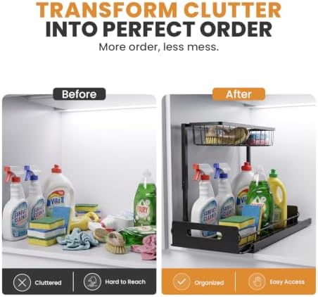 Under Sink Organizer 2 Pack, Slide Out Kitchen Cabinet Organizer.