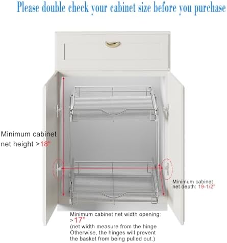 DINDON 2 Tier Pull Out Cabinet Organizer (17" W x 18" D) Heavy-Duty