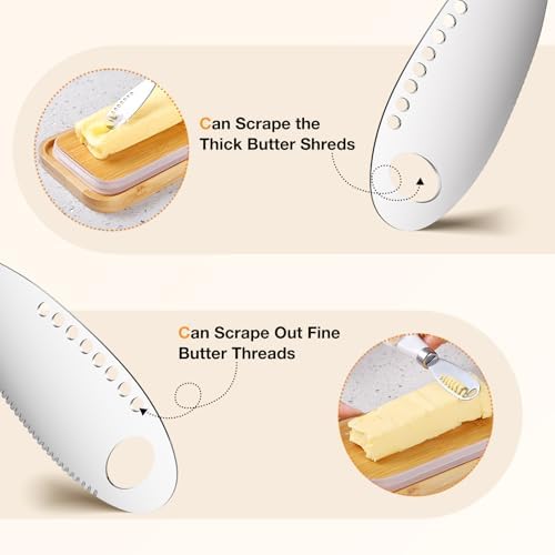 Glass Butter Dish with Bamboo Lid and Knife, Airtight Seal for