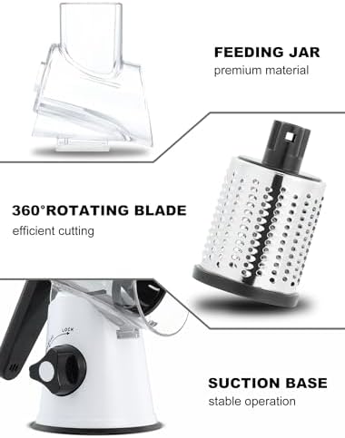 Rotary Cheese Grater with 3 Drum Blades