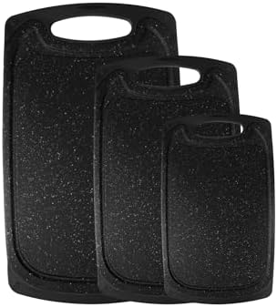 Large-Small Marble Cutting Boards Set of 3, Non Slip, Dishwasher Safe (Black)