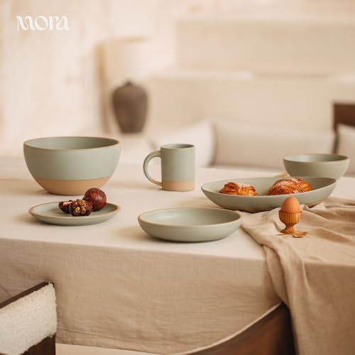 MORA Medium Plates Set of 4, 8.5 inch Ceramic Pottery Salad Plates