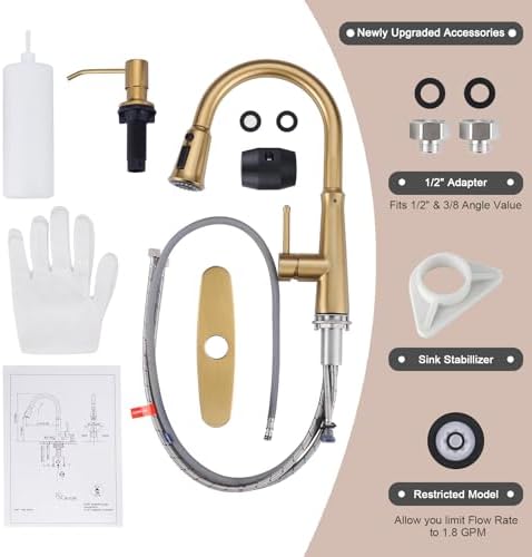 WOWOW Gold Stainless Steel Pull-Down Kitchen Faucet