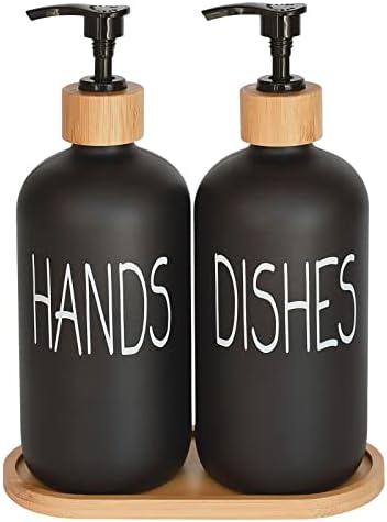 Glass Hand and Dish Soap Dispenser Set, Matte Black