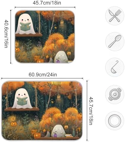 OTVEE Friendly Ghost Autumn Reading Dish Drying Mat for Kitchen