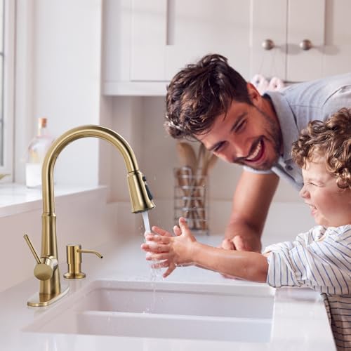 WOWOW Gold Stainless Steel Pull-Down Kitchen Faucet