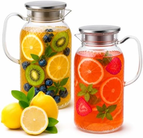 2pcs 68oz Acrylic Pitcher with Lid for Water, Fridge, Iced Tea Cold