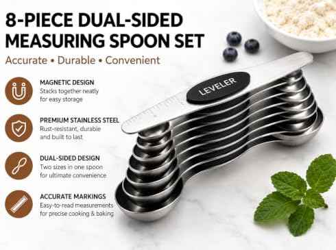 Stainless Steel Magnetic Measuring Spoons Set of 8