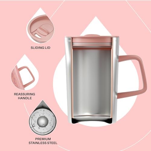 Ideus 16 oz Insulated Coffee Mug with Lid and Handle, Leopard Pink