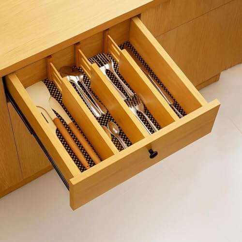 Bamboo Drawer Dividers 6 Pack with Non Slip Liner, Adjustable