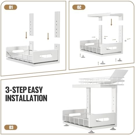 Under Sink Organizer Upgrade To Professional Rails,2-Tier Dual Pull