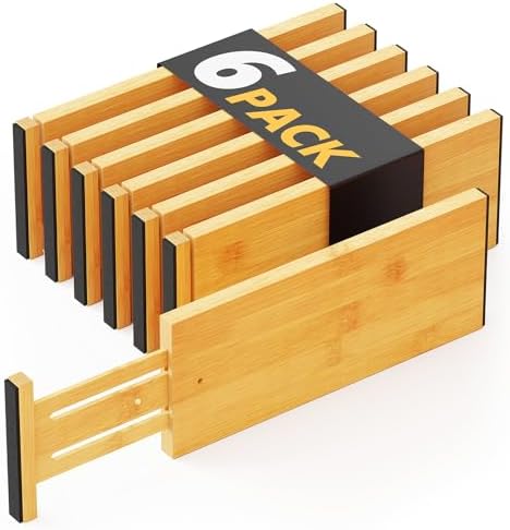 SpaceAid Bamboo Dresser Drawer Dividers 6 Pack, 4.65“ High Adjustable
