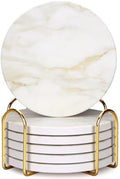 White Marble Style Ceramic Coasters Set of 6 with Holder Absorbent