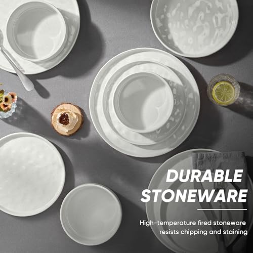E-far Stoneware Dinnerware Set, 16-Piece White Plates and Bowls Sets