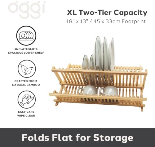 Oggi 2 Tier Folding Bamboo Dish Drying Rack