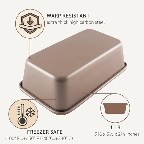HAPPIELS 5 x 9 inch Nonstick Loaf Pan 1lb for Oven Baking, PFOA & BPA