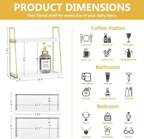 Coffee Bar Organizer for Countertop, 2-Tier Wooden Shelf