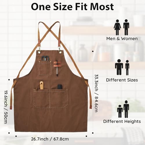 Chef Canvas Aprons with 3 Large Pockets Adjustable Strap for Men Women