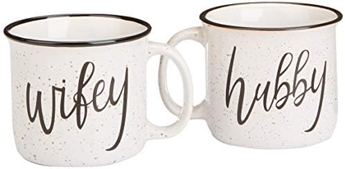 Farmhouse Hubby and Wifey Funny Campfire Couples Coffee Mug Set | 14oz