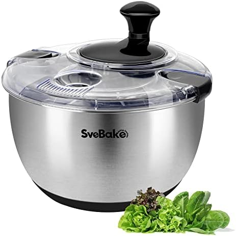 Stainless Steel Salad Spinner, 4.8 Qt Vegetable Washer, BPA-Free Lettuce Dryer with Crank Design, Easy Clean, Non-Slip Base - Transparent Lid
