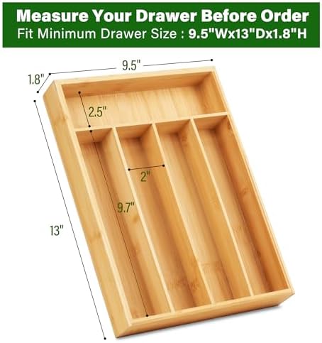 LotFancy Bamboo Silverware Tray, 9.5 Inch