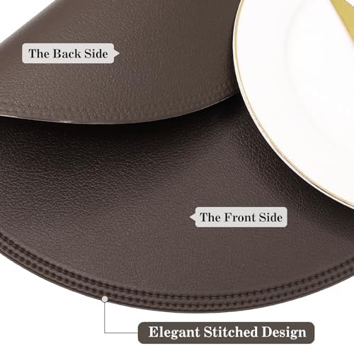 15" Faux Leather Round Placemats Set of 4, Vinyl Heat Resistant Place