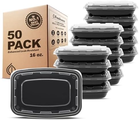 Freshware Meal Prep Containers [50 Pack] 1 Compartment Food Storage