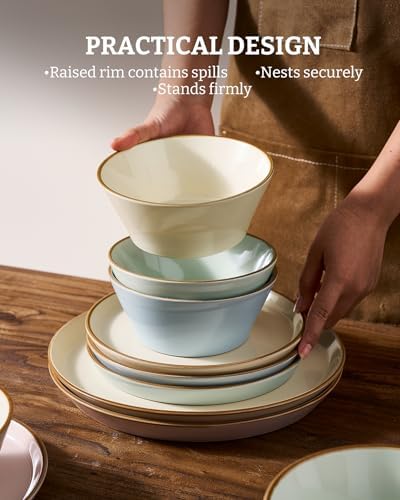 Famiware Saturn Stoneware Dishes Dinnerware Set for 8, Rimmed Plates, Bowls