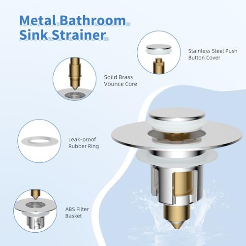 2-Pack Universal Metal Bathroom Sink Stopper Strainer, Hair Catcher