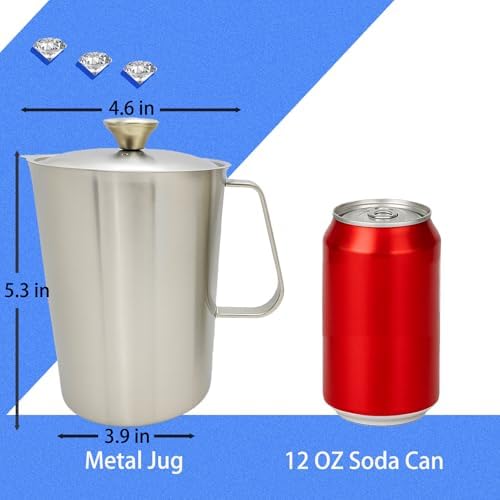 Stainless Steel Measuring Pitcher with Lid, 32 oz / 1L Large Metal Jug