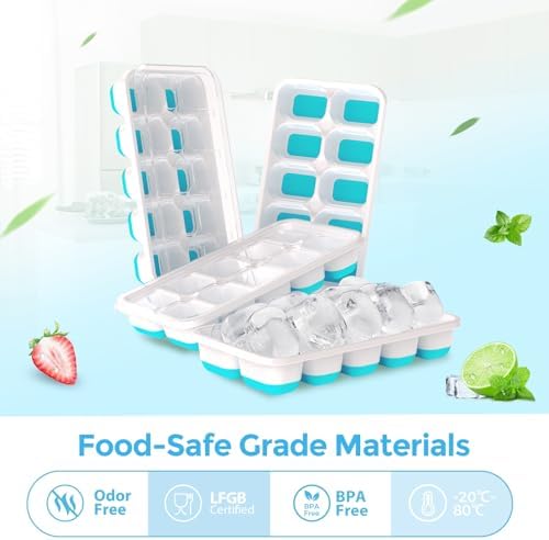 DOQAUS Ice Cube Tray with Lids, 4 Pack Silicone Ice Trays for Freezer