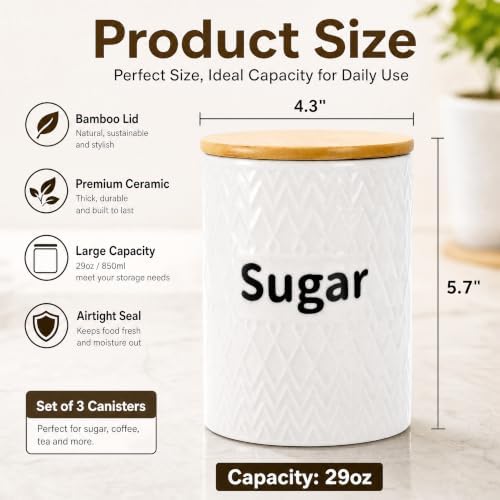 Peohud 3 Pack Ceramic Kitchen Canister Set, 29oz Airtight Food Storage