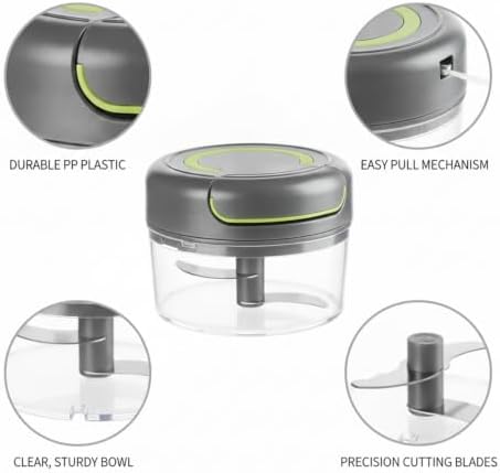 Manual Food Chopper with Pull-String Mechanism for Garlic, Ginger, and