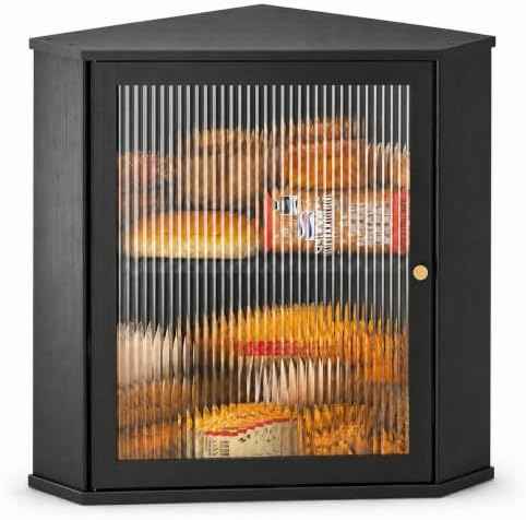 Kitsure Wooden Corner Bread Box for Kitchen Countertop, Large, Black