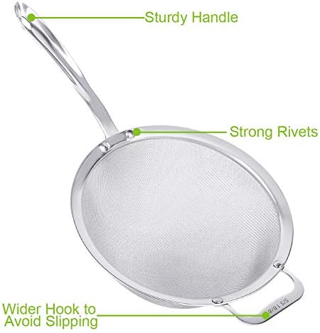 9" Large Fine Mesh Strainer, Stainless Steel 18/8 Extra Fine Mesh