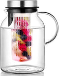 Glass Water Pitcher, Fruit Infuser Pitcher with Removable Lid, High