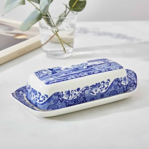 Spode Blue Italian Butter Dish, Fine Porcelain Covered Butter Holder