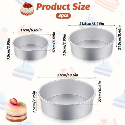 3 Pack Cake Pan Round, 6 inch/8 inch/10 inch Aluminum Baking Pans for
