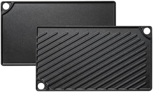 EWFEN Reversible Grill/Griddle, 16.7x9.5'' Pre-Seasoned Cast Iron Griddle Pan, Double Burner Cookware, Rectangular Stovetop Griddle with Handles, Flat Top Plate for Oven, Grill & Campfire