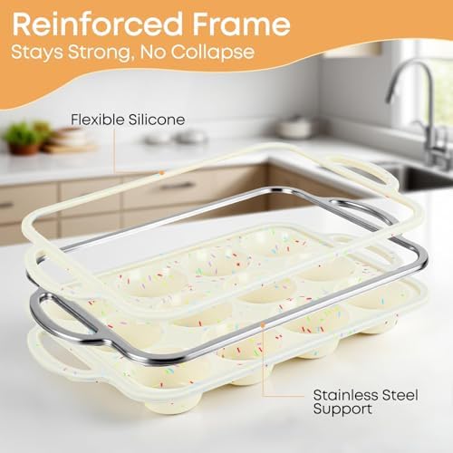 2-Pack 12-Cup Silicone Cupcake Pan, Nonstick Flexible Muffin Pan