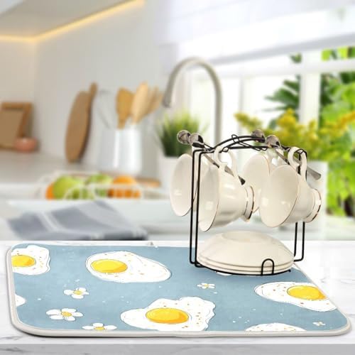 OTVEE Breakfast Egg Print Dish Drying Mat for Kitchen Counter