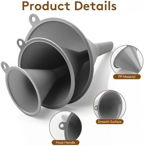 3Piece Plastic Kitchen Funnel Set, Multifunctional Funnels for Filling