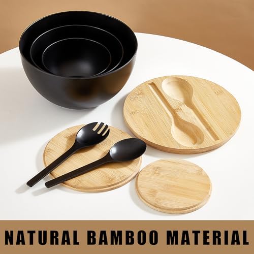 Large Salad Bowls with Bamboo Lids Set of 3, Mixing Nesting Bowls