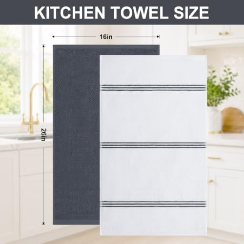 Homaxy Dual Design Cotton Kitchen Towels(16" x 26", 6 Pack), Dark Grey