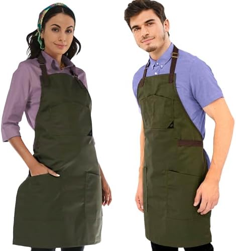 Under NY Sky Chef Apron – Professional Green Twill – Cotton Straps