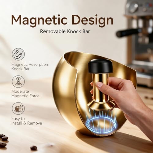 1.8L Espresso Knock Box with Glass Lid, Magnetic Knock Bar, Gold