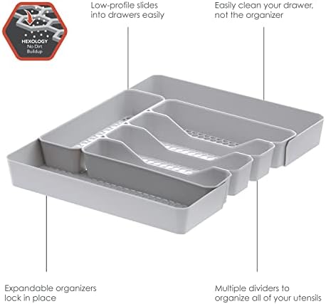 Spectrum HEXA 5-Divider Expandable Silverware Tray (Stone Gray)