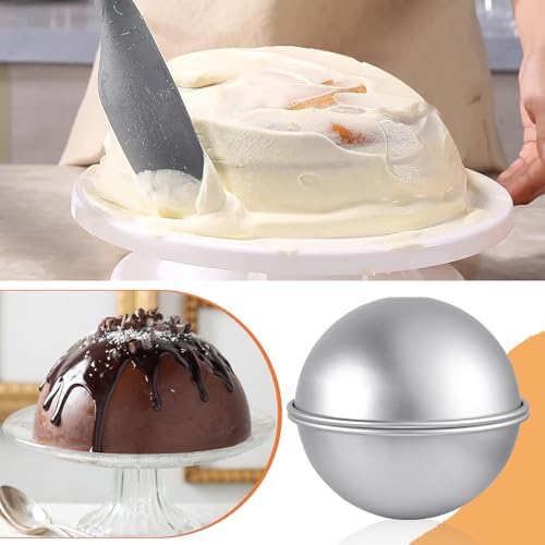 2Pcs 8inch Dome Cake Pan, Aluminum Nonstick Hemisphere Pan, Round Cake
